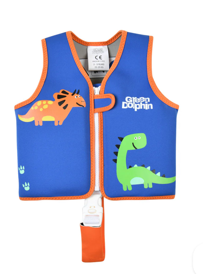 Chaleco Flotador Infantil Dinosaurio Azul 15 a 19 kilos