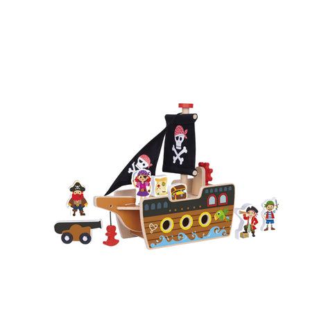 Barco Pirata de madera con ruedas
