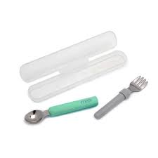 Set cuchara y tenedor desmontable gris y verde (Melii)
