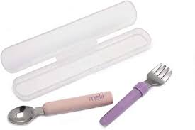 Set cuchara y tenedor desmontable rosado y morado (Melii)