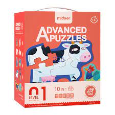 Puzzle Advanced Nivel 1 Animales, 10 Puzzles (Mideer)